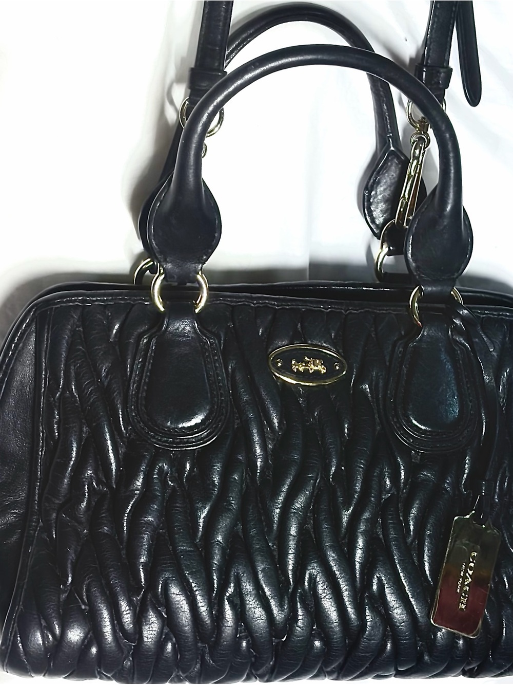 COACH Nolita Satchel in Black Gathered Matelassé Twist Leather Crossbody Bag